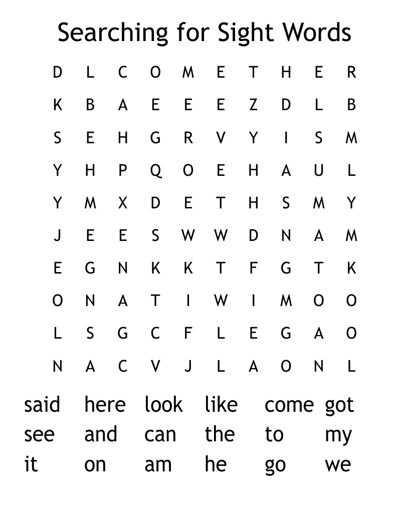 Searching for Sight Words Word Search
