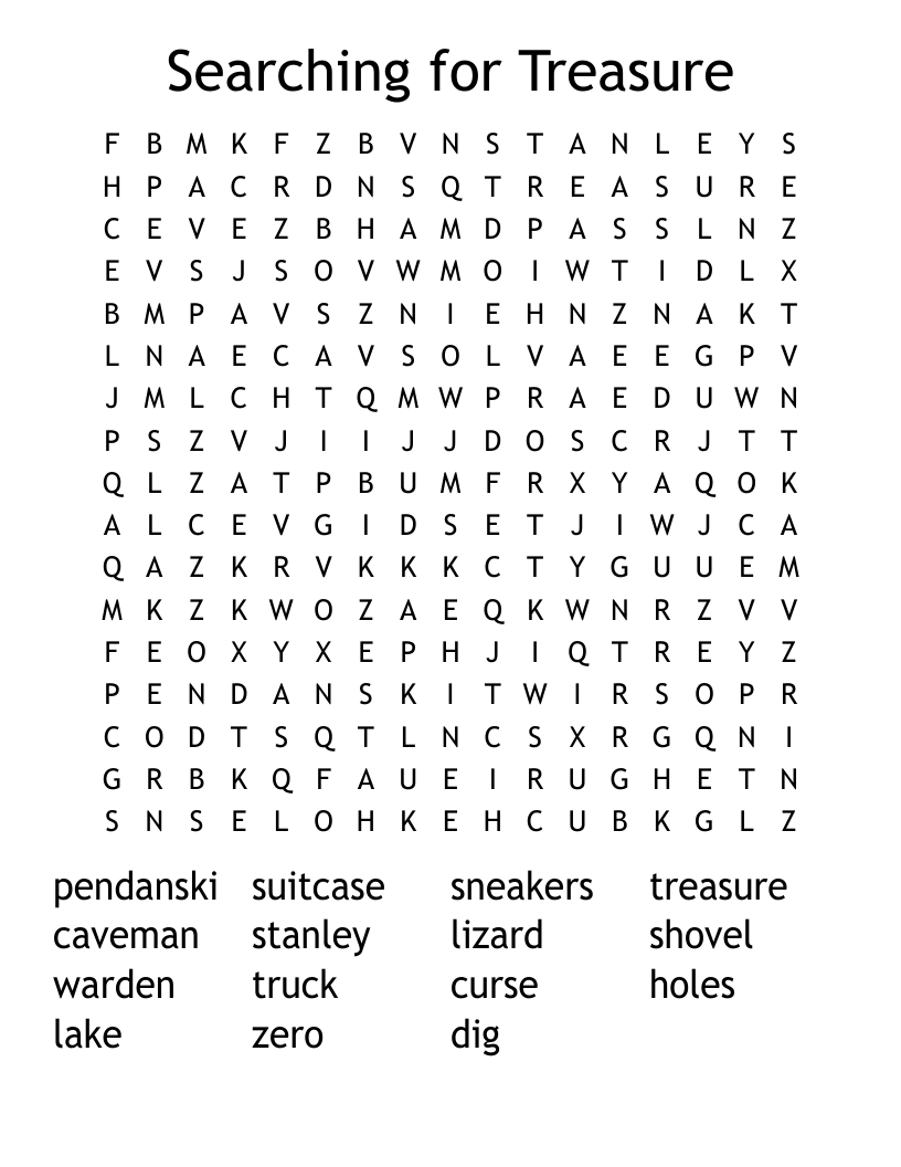 Searching for Treasure Word Search