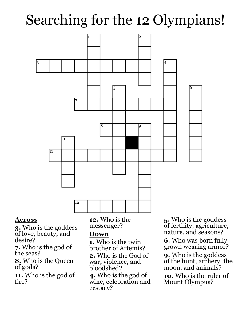 Searching for the 12 Olympians! Crossword