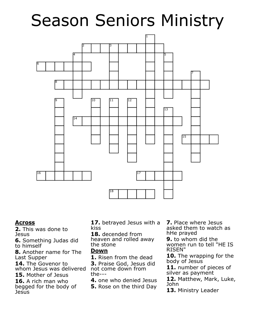 Season Seniors Ministry Crossword