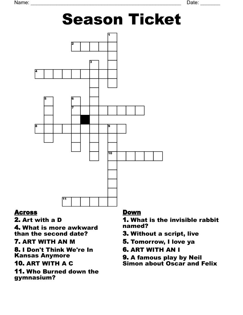 Season Ticket Crossword