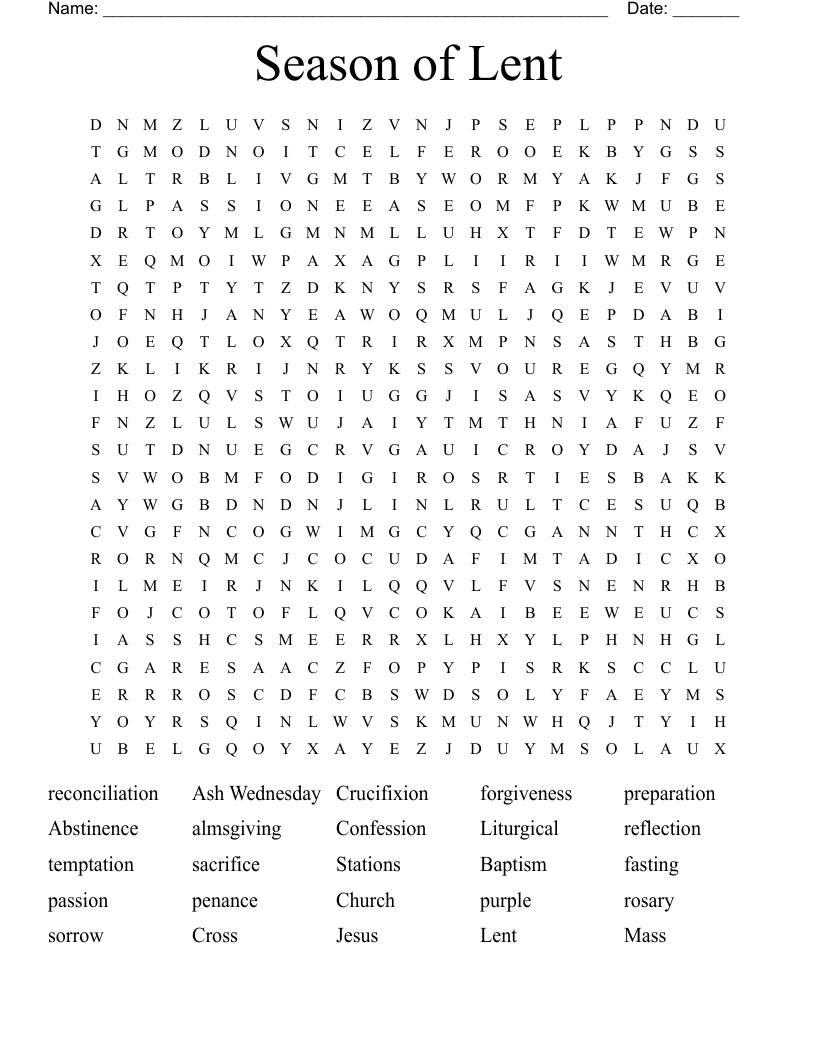 Season of Lent Word Search