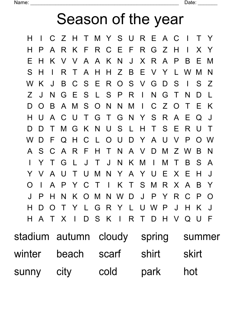 Season of the year Word Search