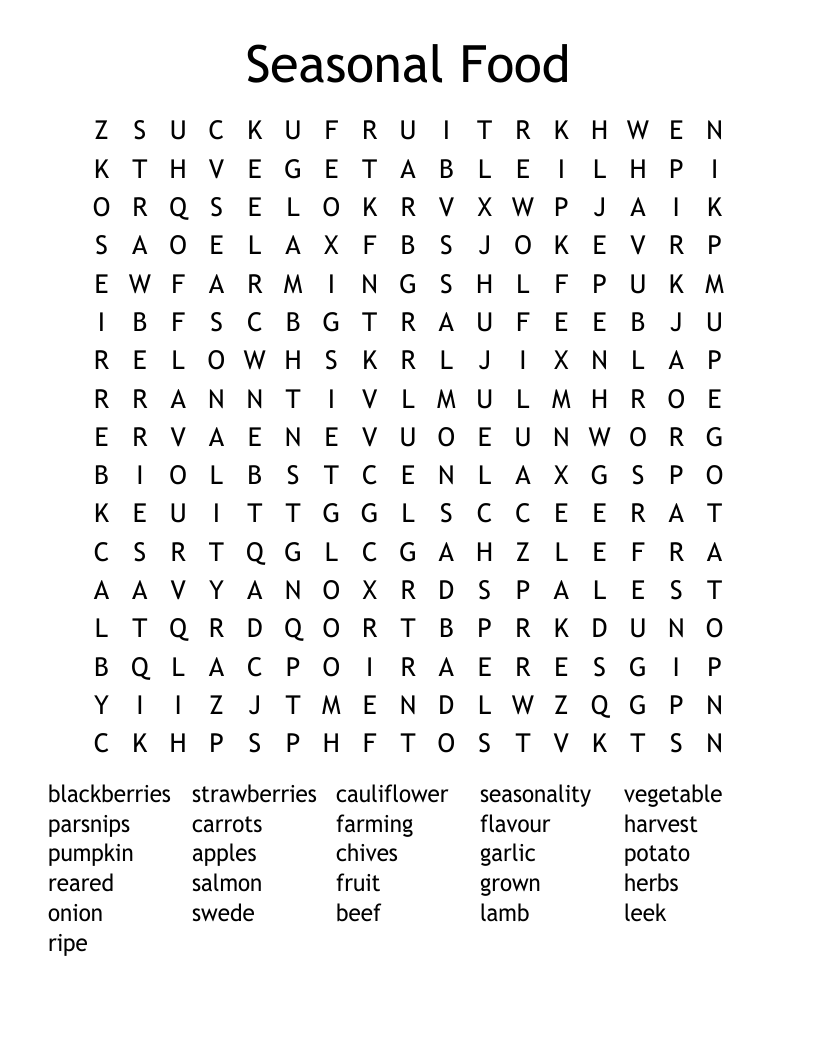 Seasonal Food  Word Search