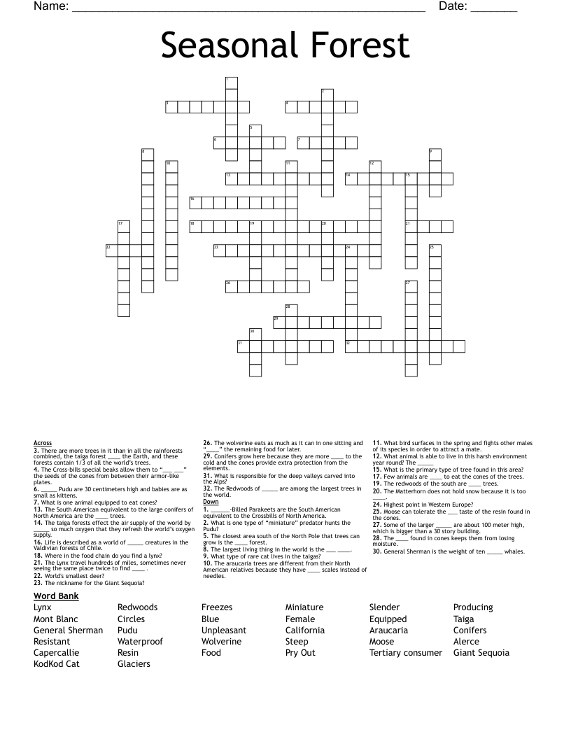 Seasonal Forest Crossword