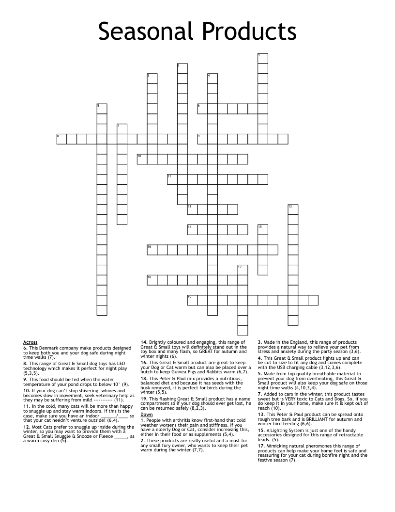Seasonal Products  Crossword