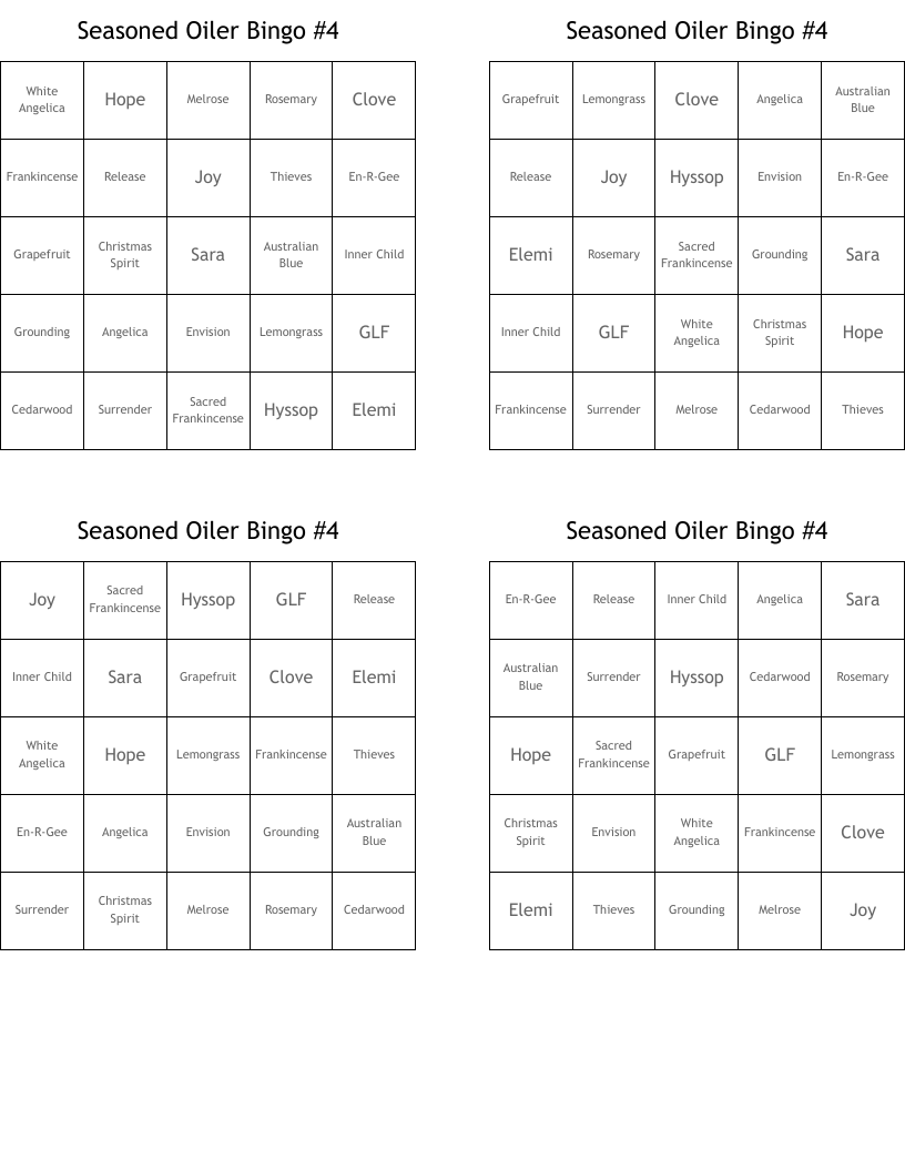 Seasoned Oiler Bingo #4