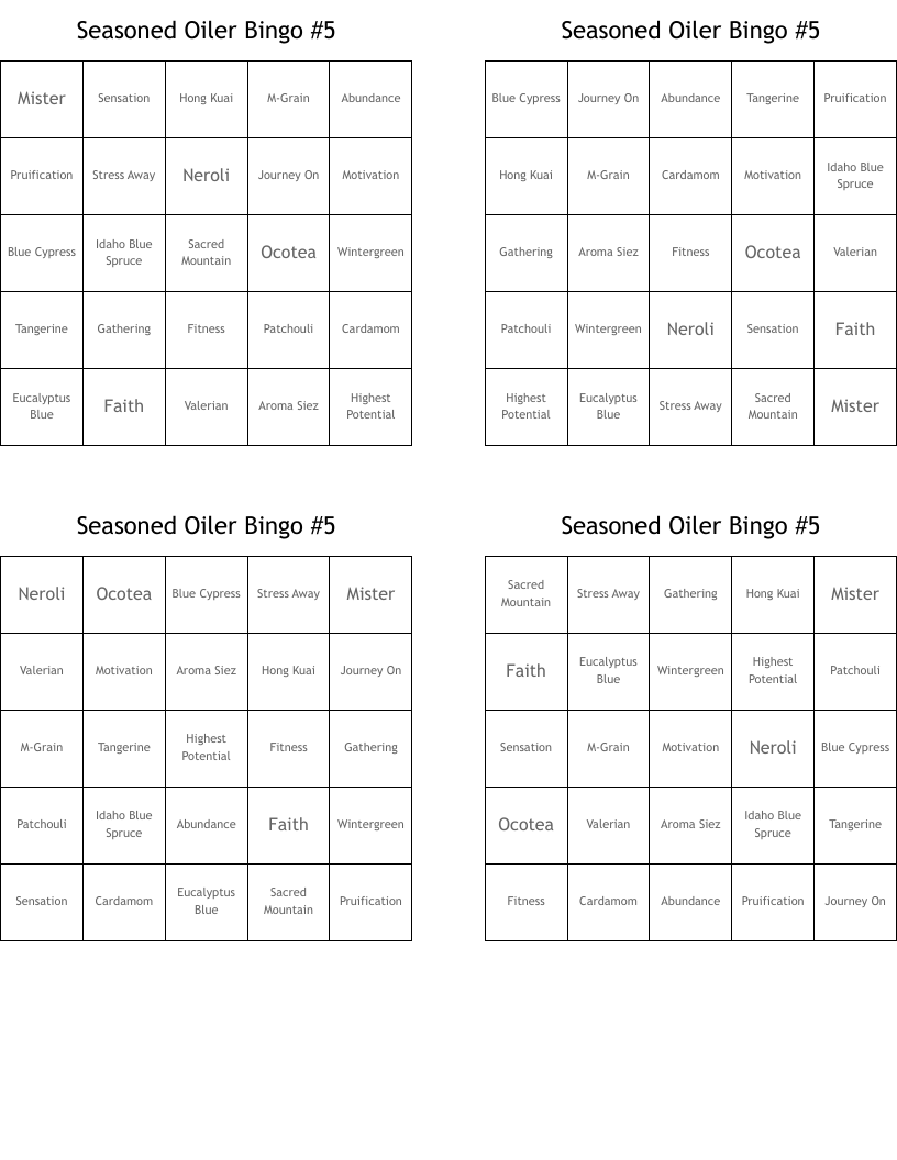 Seasoned Oiler Bingo #5
