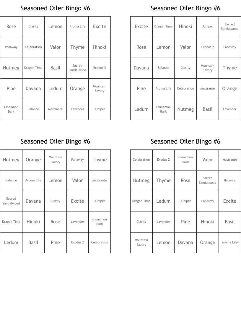 Seasoned Oiler Bingo #6