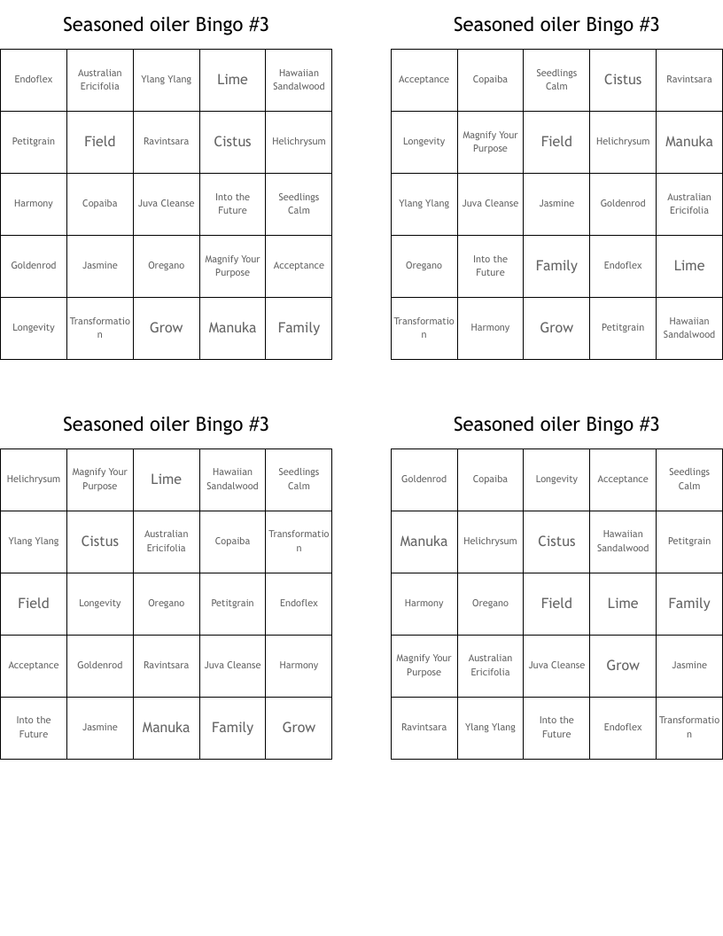 Seasoned oiler Bingo #3