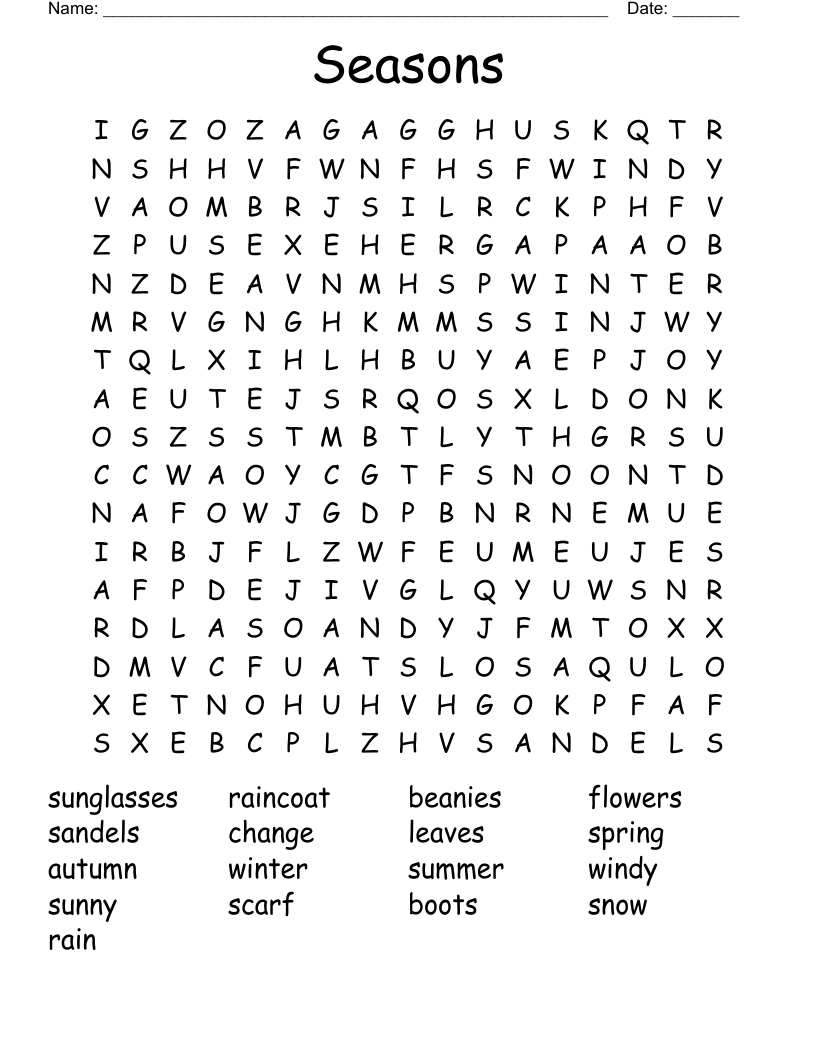 Seasons Word Search