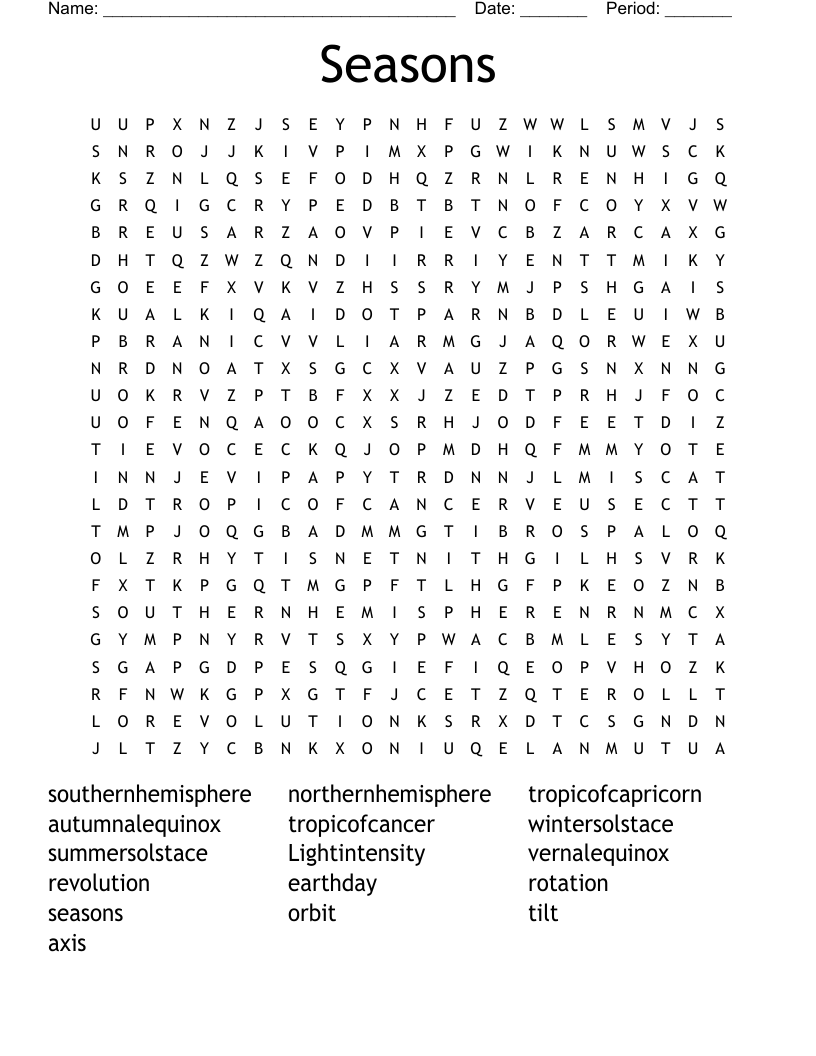 Seasons Word Search