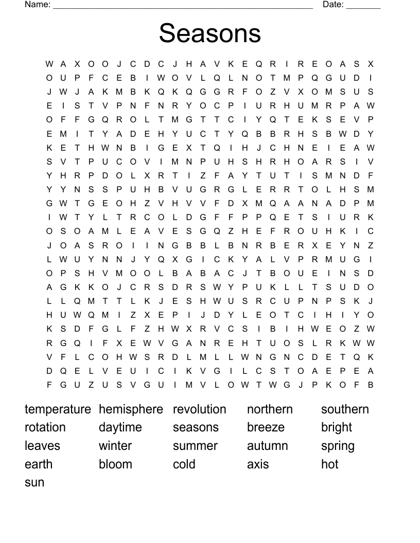Seasons Word Search