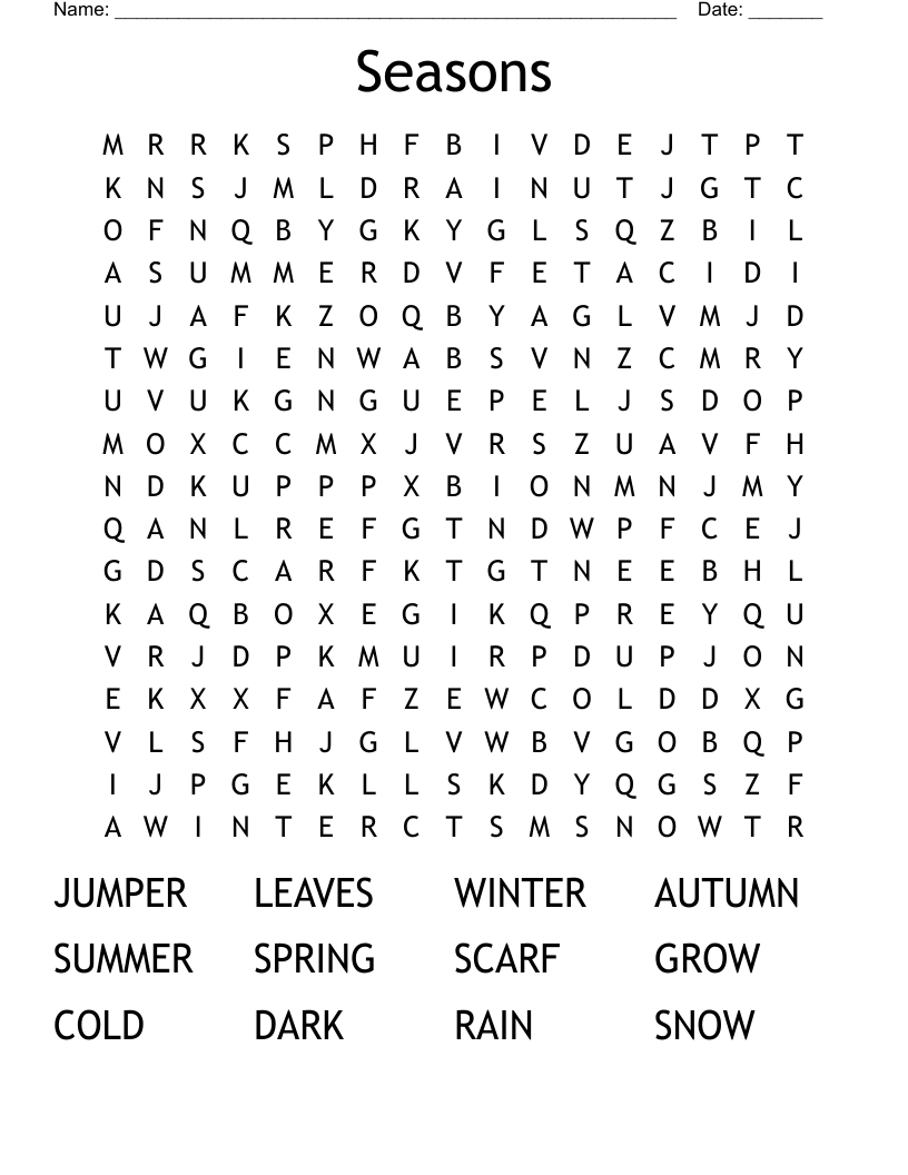 Seasons Word Search