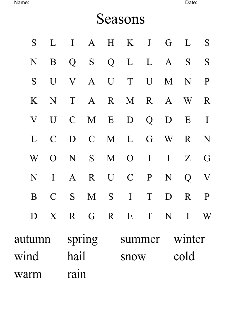 Seasons Word Search