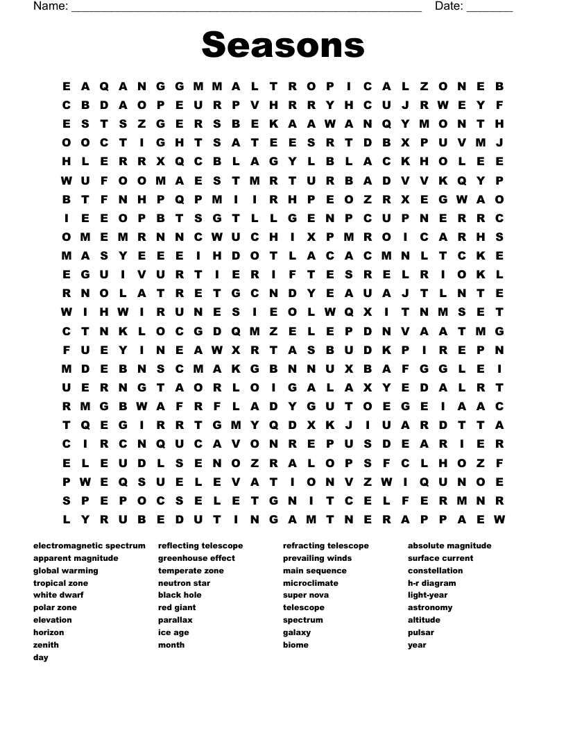 Seasons Word Search