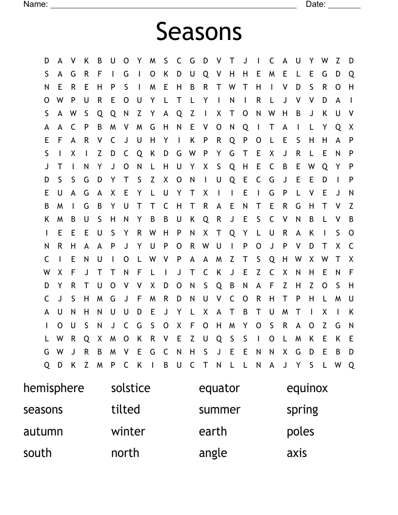 Seasons Word Search