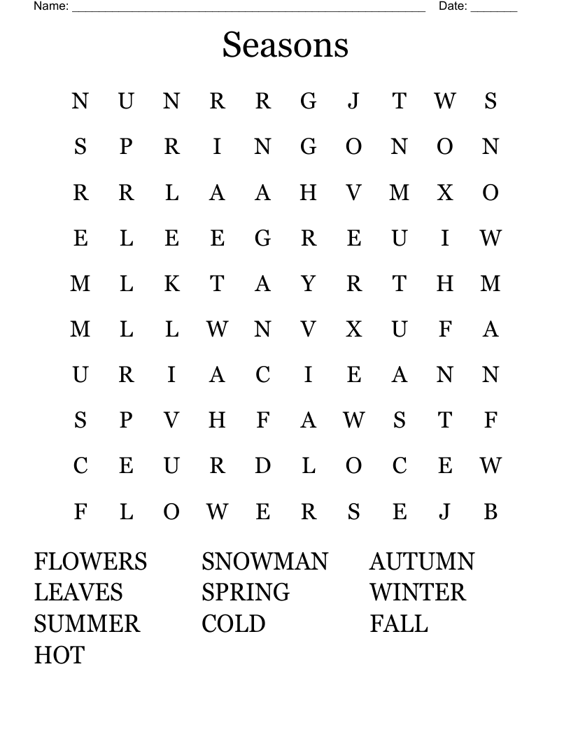 Seasons Word Search