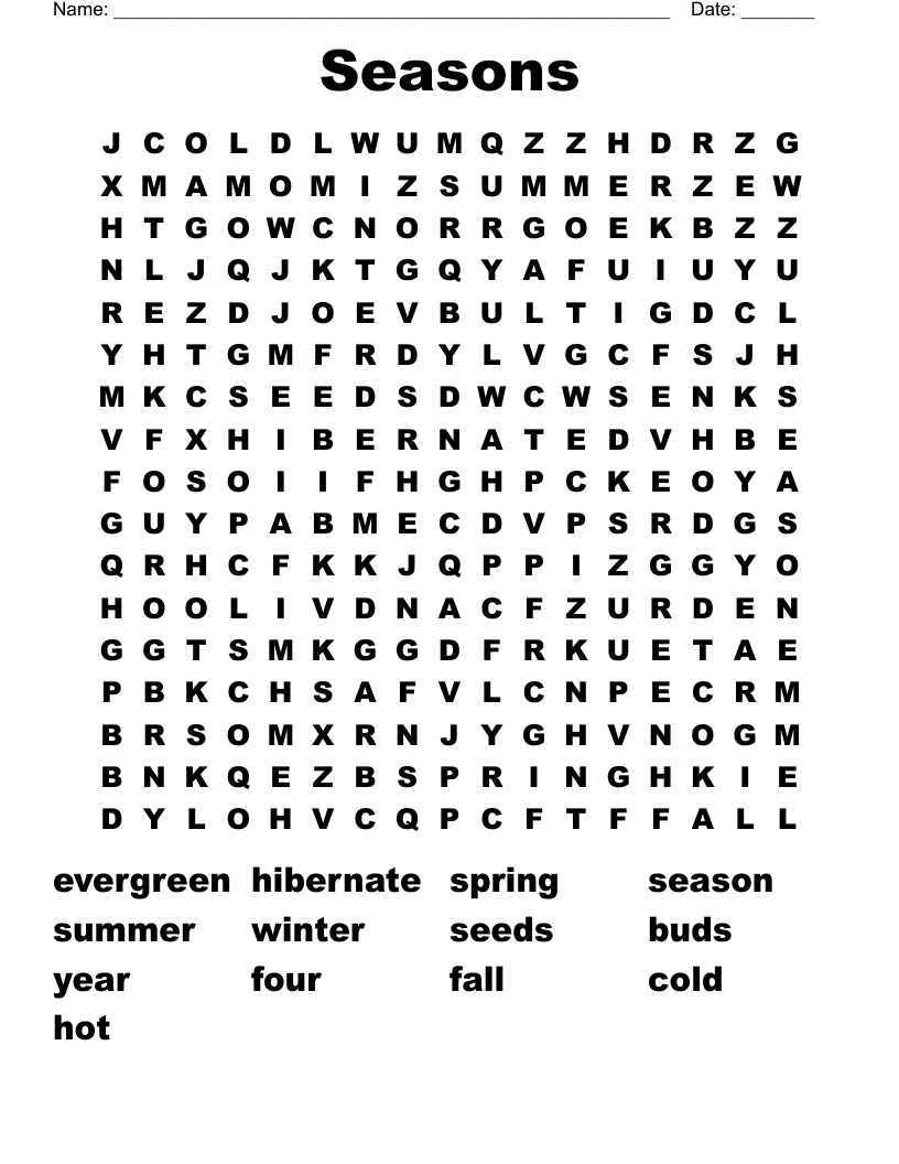 Seasons Word Search