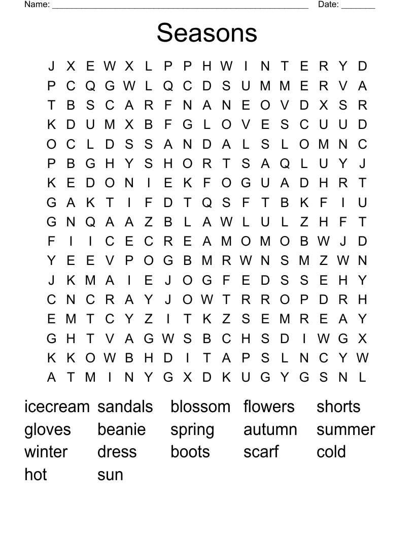 Seasons Word Search