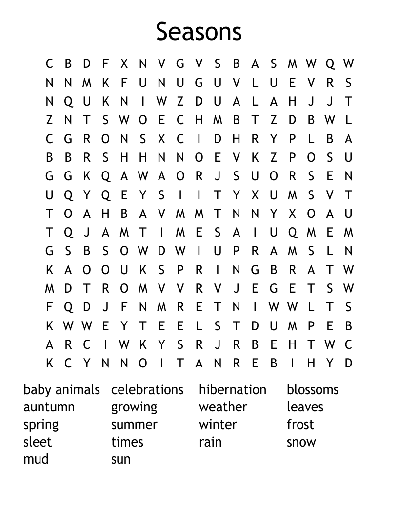 Seasons Word Search