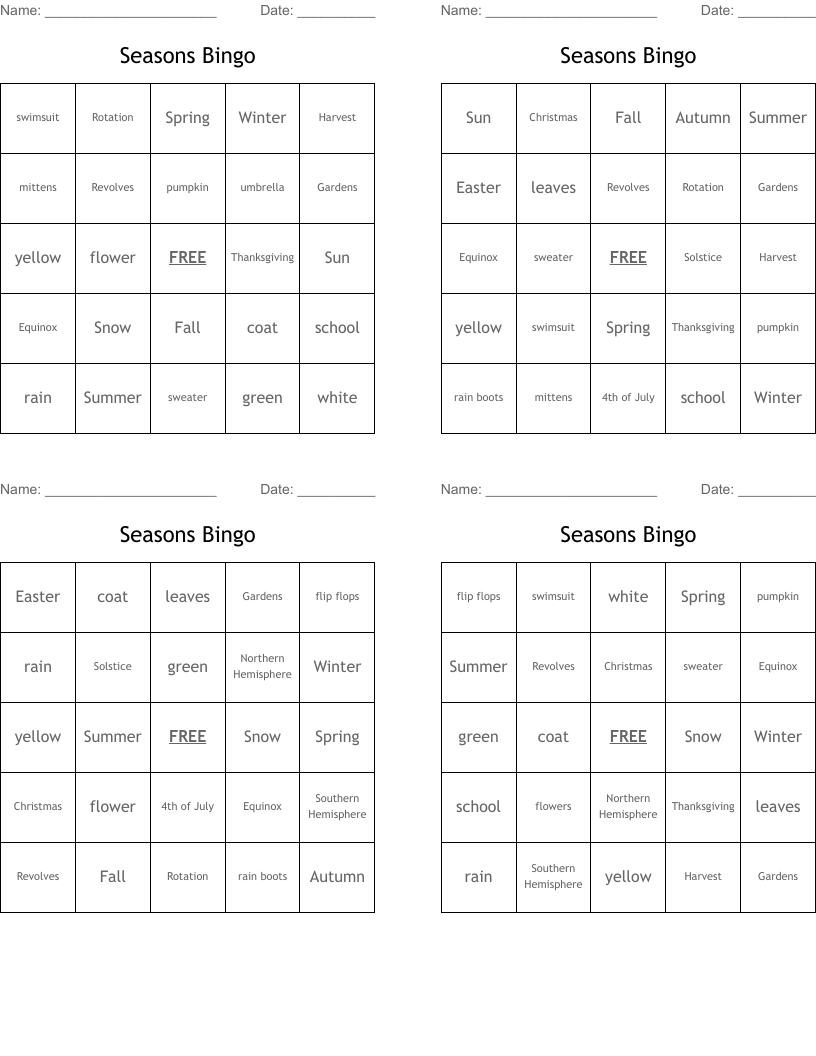 Seasons Bingo