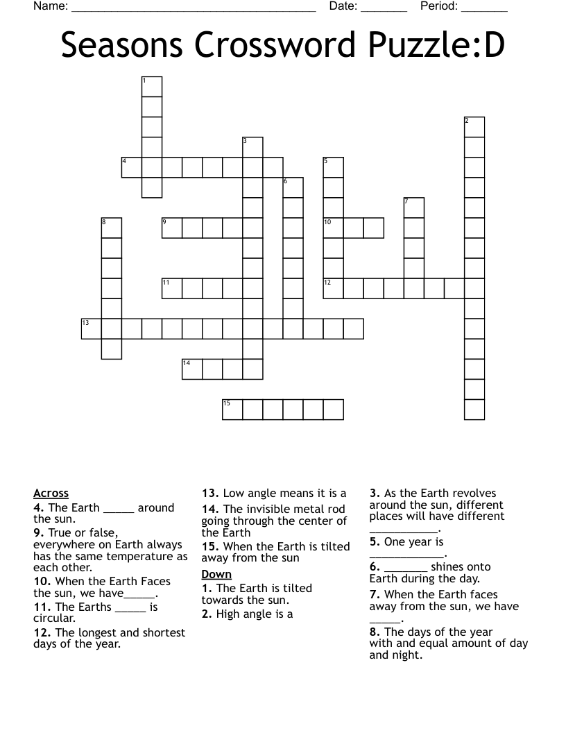 Seasons Crossword Puzzle:D