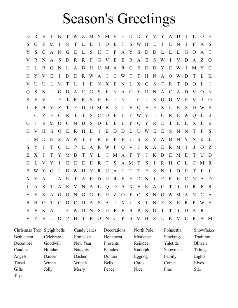 Season's Greetings Word Search