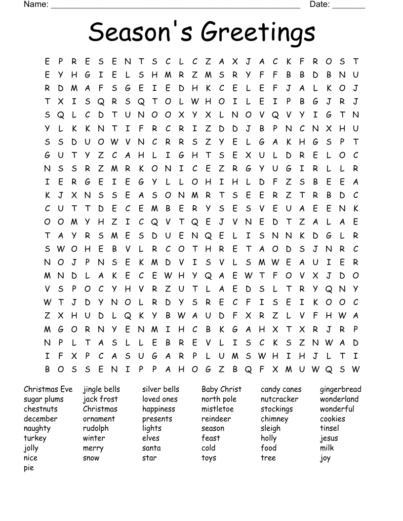 Season's Greetings Word Search