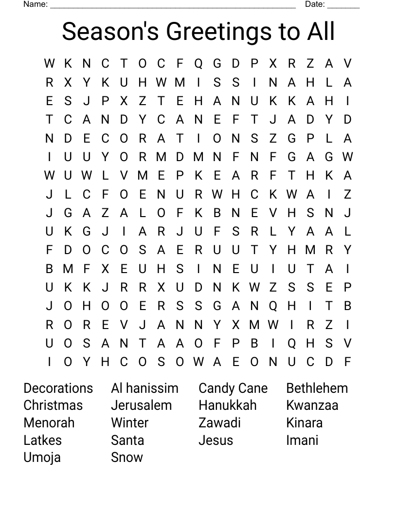 Season's Greetings to All Word Search