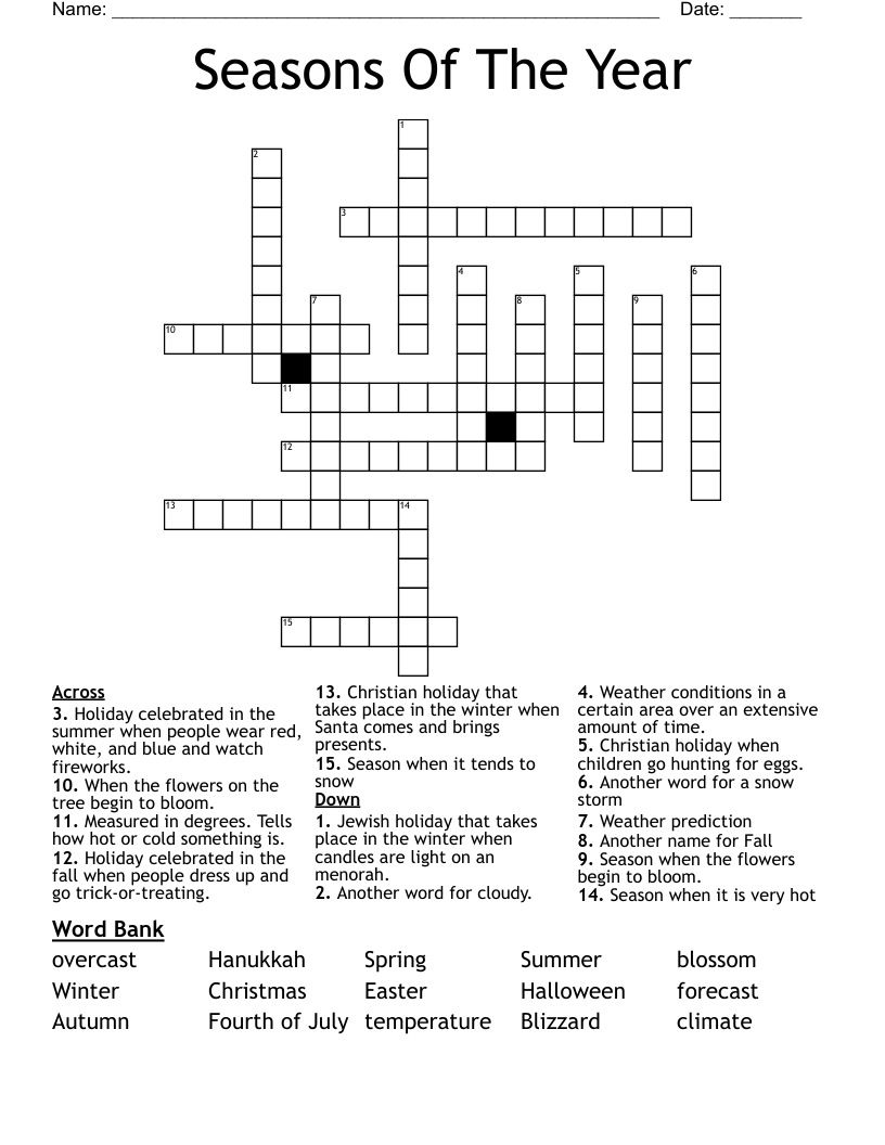 Seasons Of The Year Crossword