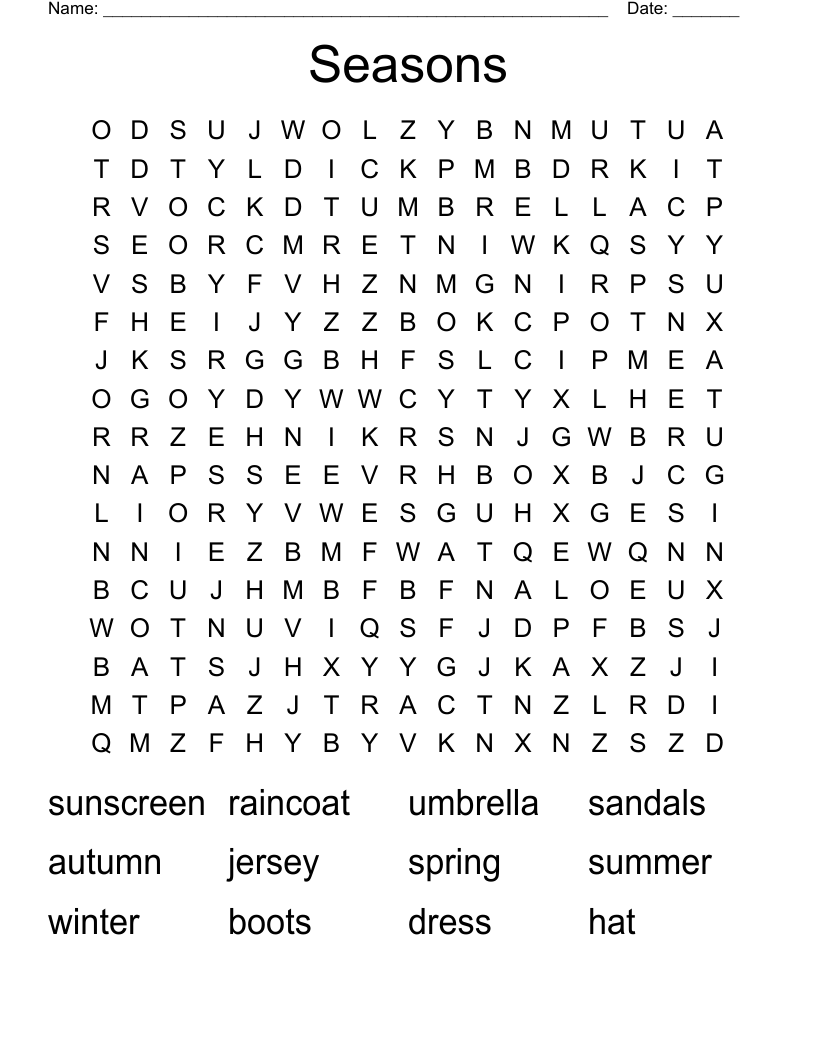 Seasons  Word Search