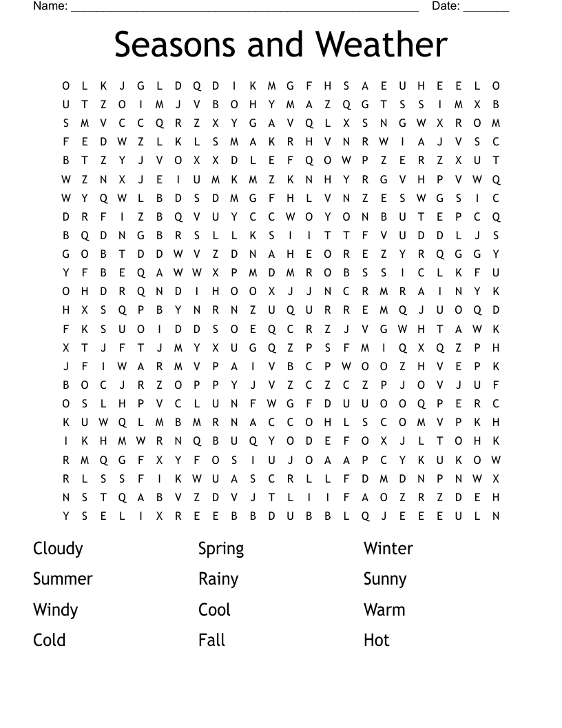 Seasons and Weather Word Search