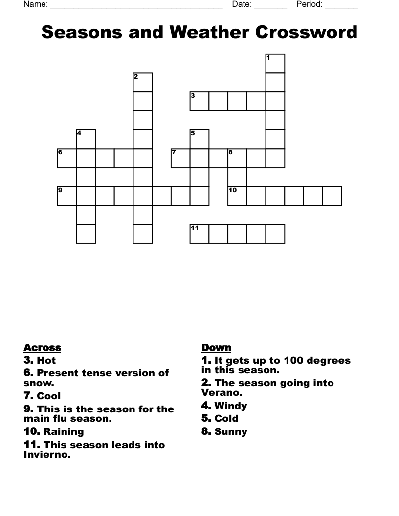 Seasons and Weather Crossword