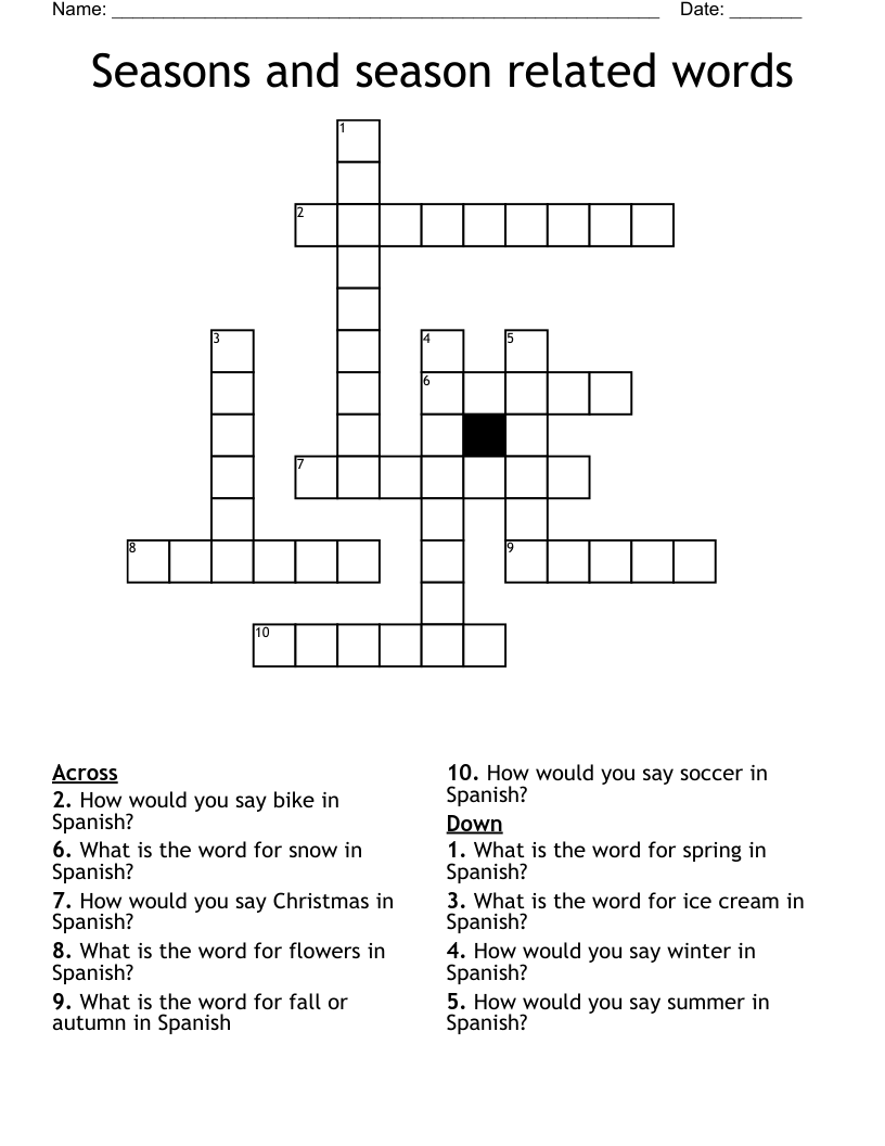 Seasons and season related words Crossword