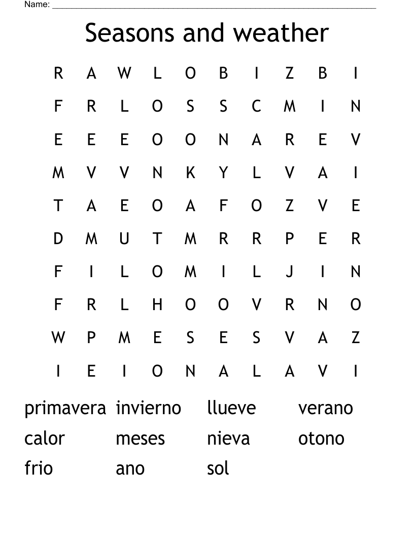 Seasons and weather Word Search