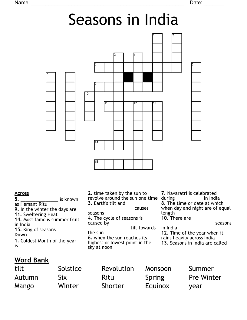 Seasons in India Crossword