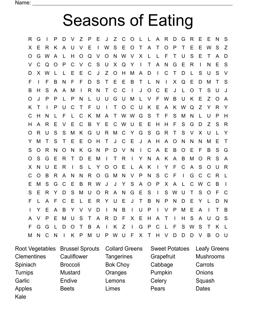 Seasons of Eating Word Search
