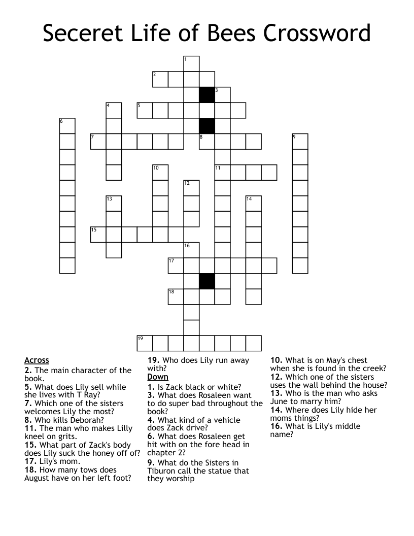 Seceret Life of Bees Crossword