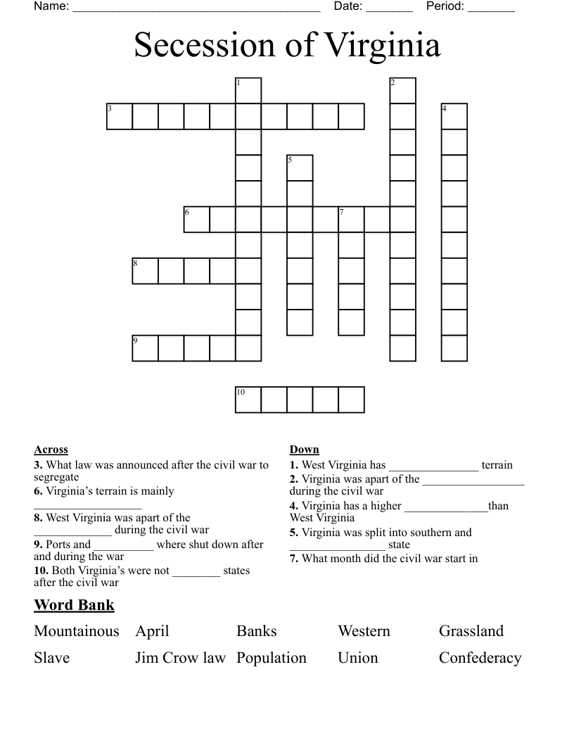 Secession of Virginia Crossword