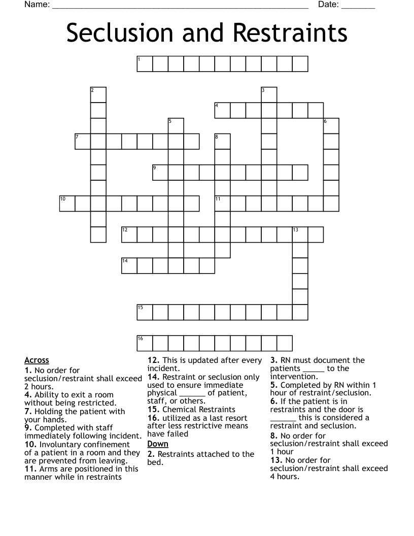 Seclusion and Restraints Crossword