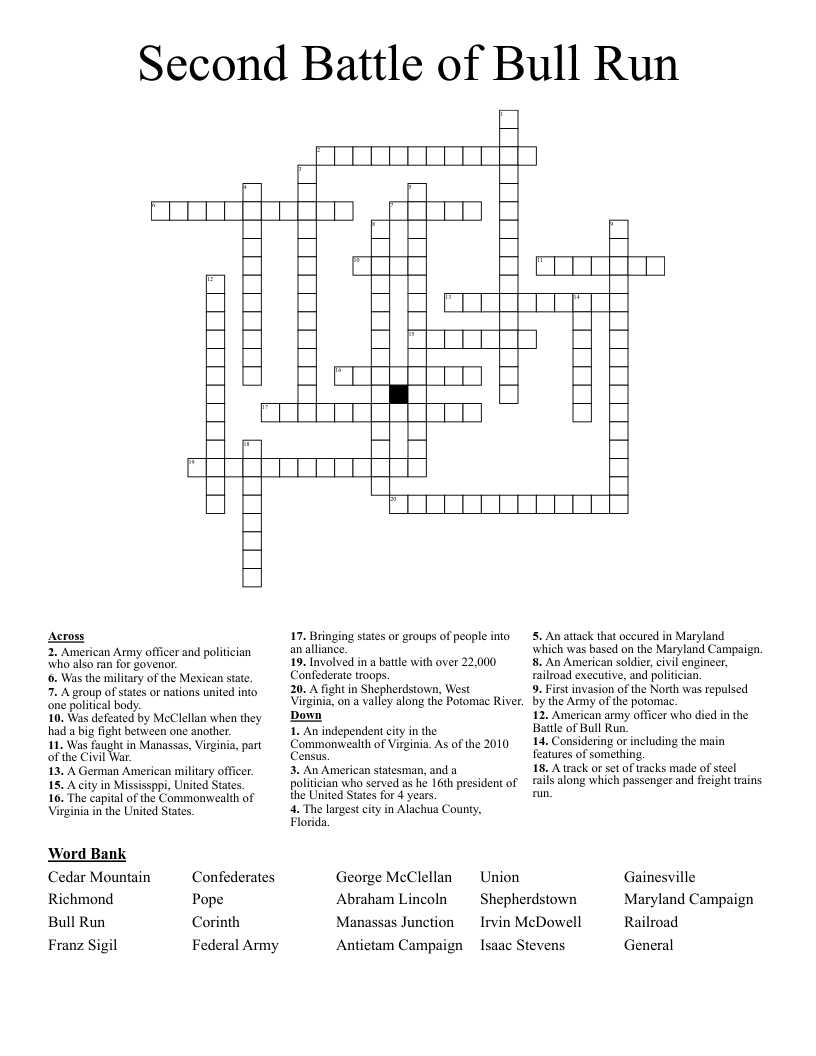Second Battle of Bull Run Crossword