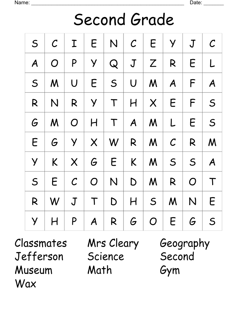 Second Grade Word Search