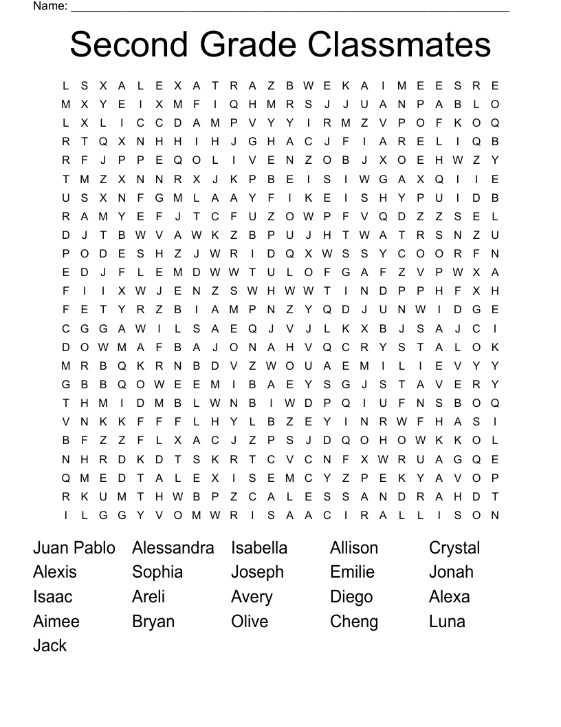 Second Grade Classmates Word Search