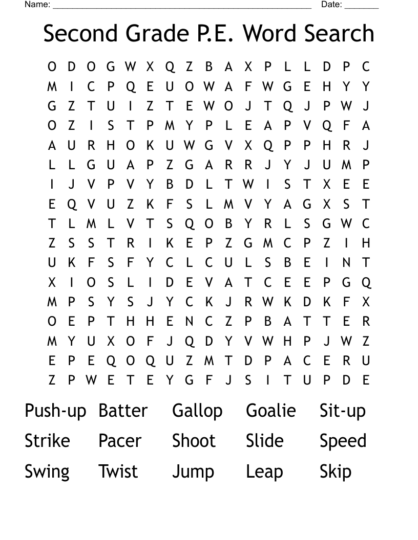 Second Grade P.E. Word Search
