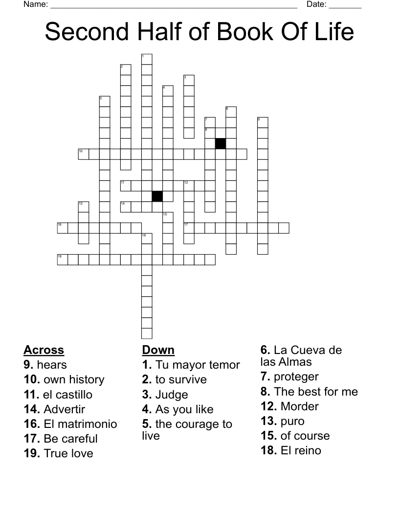 Second Half of Book Of Life Crossword