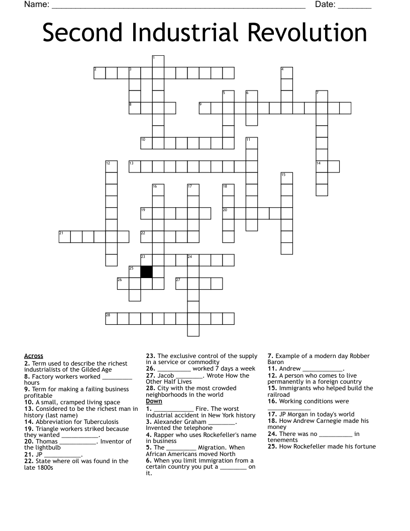 Second Industrial Revolution Crossword