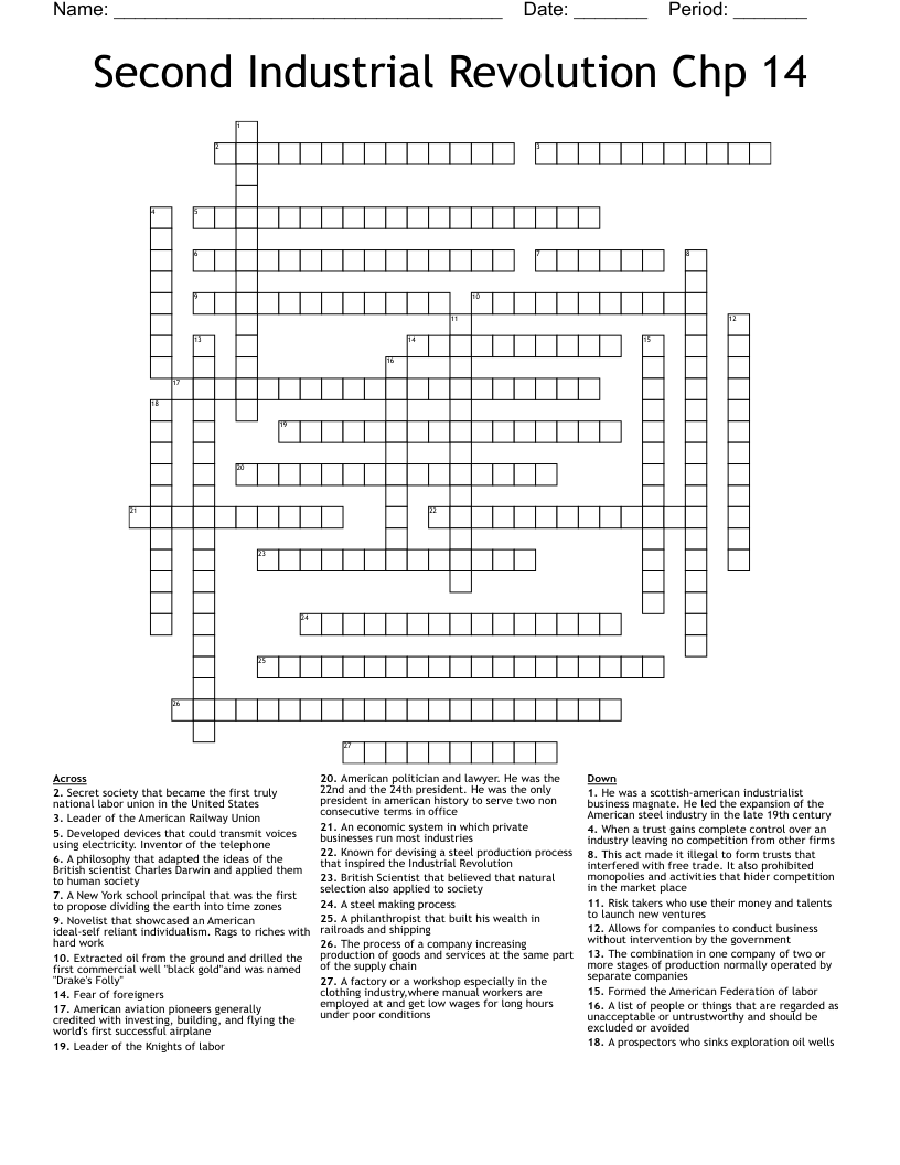 Second Industrial Revolution Chp 14 Crossword