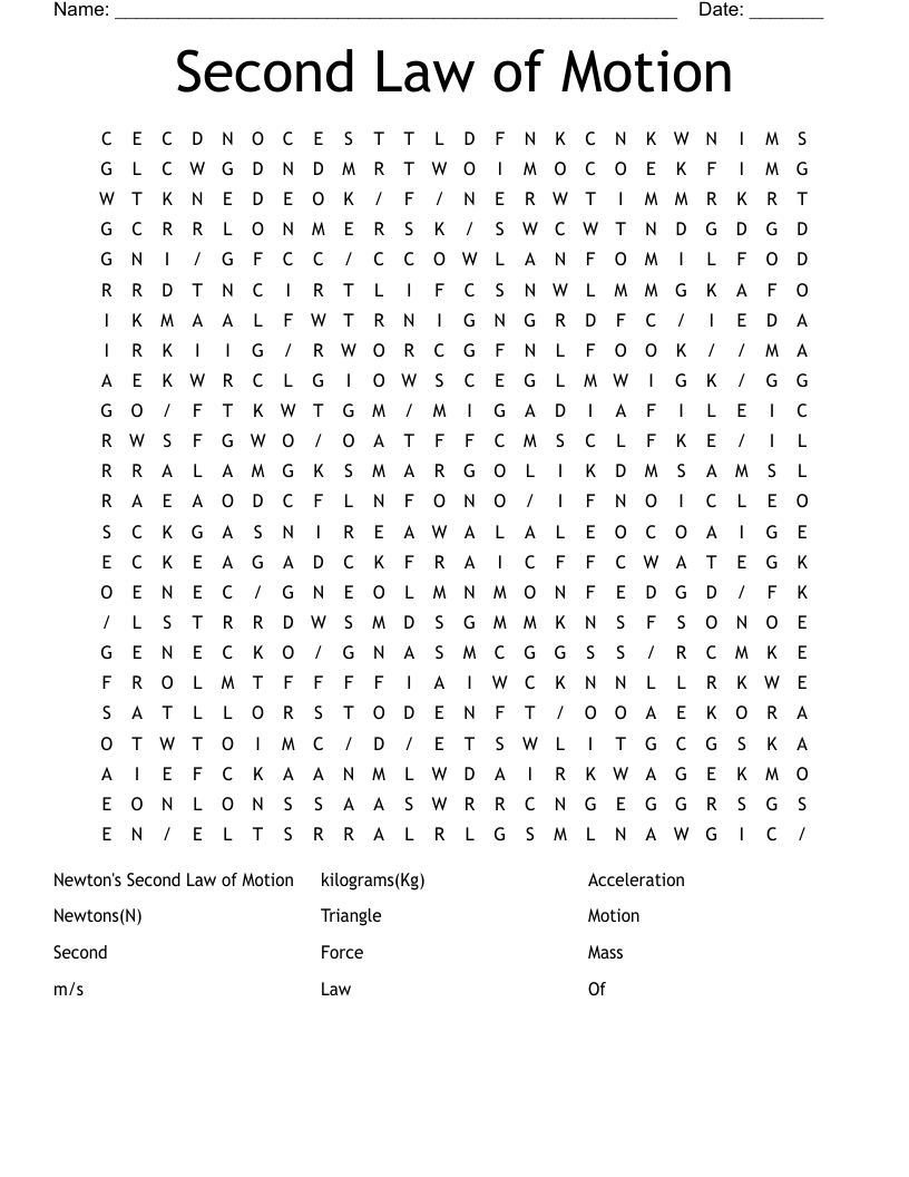 Second Law of Motion  Word Search