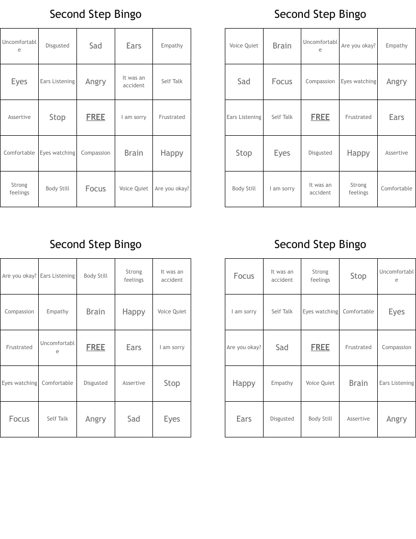 Second Step Bingo